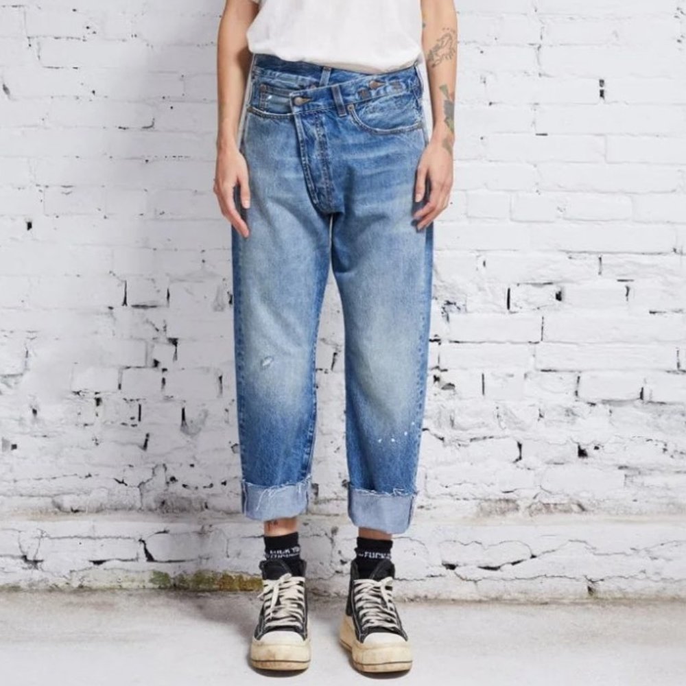 R13 Crossover Jeans in Jasper w Paint Smudge Size 27